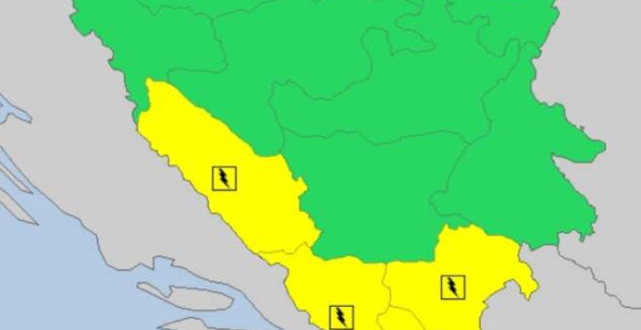Žuti meteoalarm upaljen u BiH zbog grmljavine