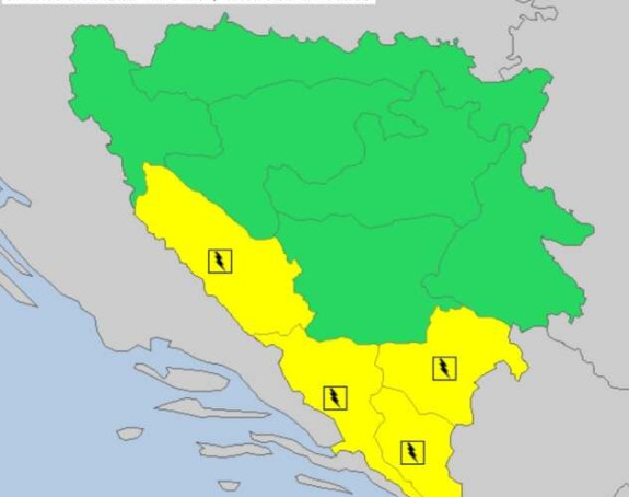Žuti meteoalarm upaljen u BiH zbog grmljavine