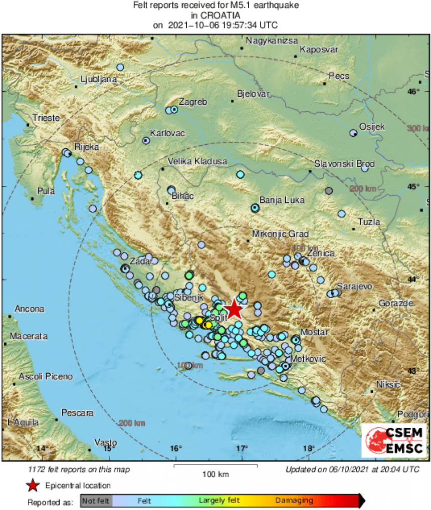 Snažan zemljotres pogodio Dalmaciju, osjetio se i u BiH