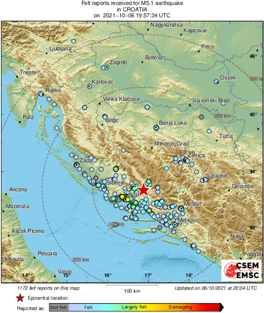 Снажан земљотрес погодио Далмацију, осјетио се и у БиХ