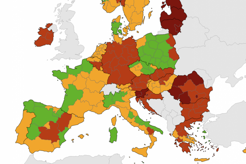 На епидемиолошкој карти ЕЦДЦ Хрватска и даље црвена