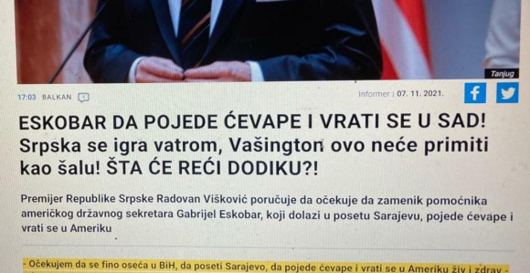 Beogradski mediji: Viškovićeve izjave neodmjerene i štetne za Srpsku