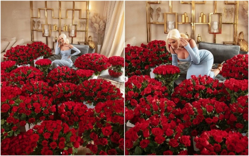 Jelena zatrpana buketima ruža na Dan zaljubljenih