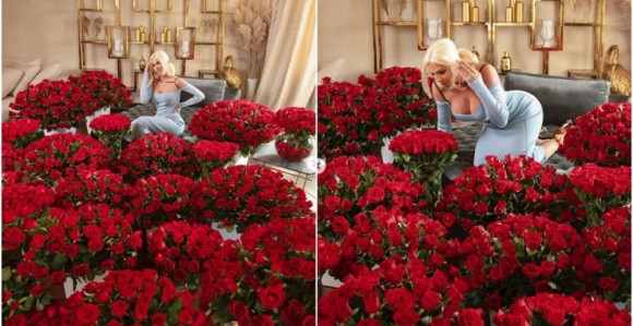 Jelena zatrpana buketima ruža na Dan zaljubljenih
