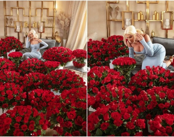 Jelena zatrpana buketima ruža na Dan zaljubljenih