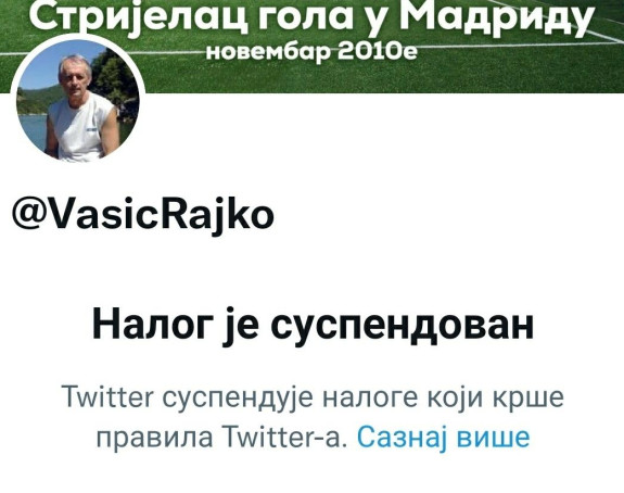 Rajko Vasić ponovo bez tvitera - nalog suspendovan