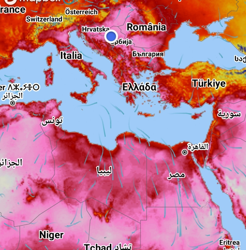 Исте температуре у Сахари и на југу Европе (40 °Ц)