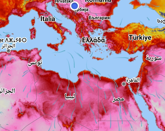 Iste temperature u Sahari i na jugu Evrope (40 °C)