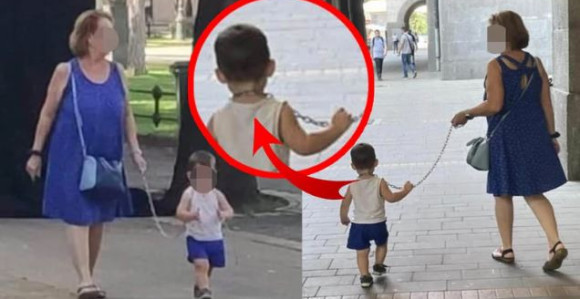 Baba svog unuka kroz grad prošetala na lancu