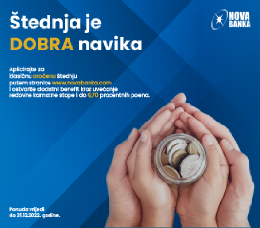 Nova banka saopštila: Štednja je dobra navika