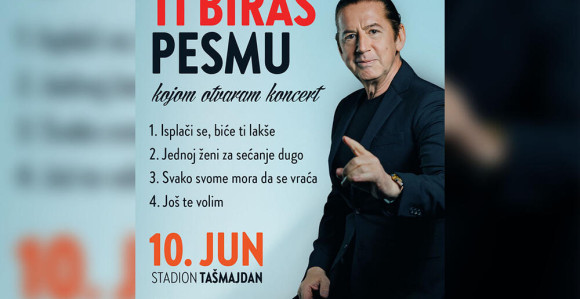 Obožavaoci biraju kojom će pesmom početi Jašarov koncert na Tašmajdanu!