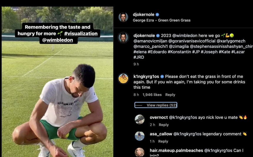 Nole ponovo probao ukus trave: Još sam gladan (VIDEO)