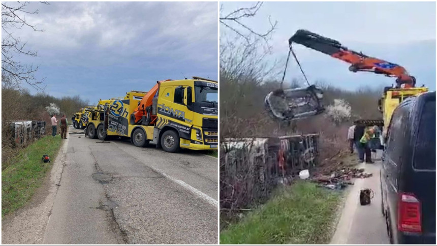 Derventa: Prevrnuo se kamion koji je prevozio automobile