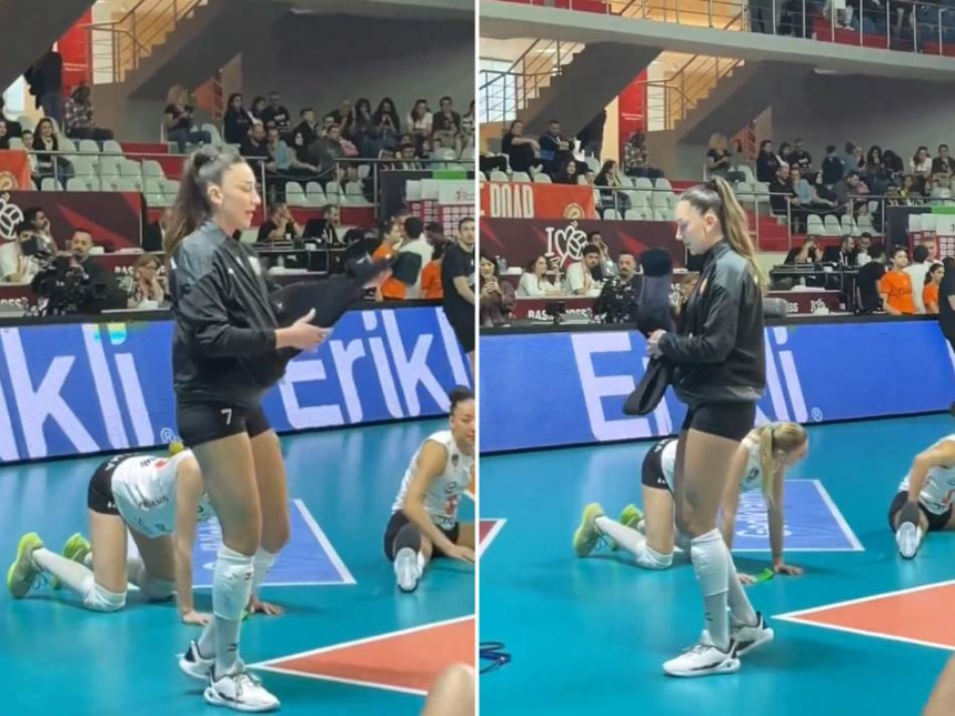 Turska odbojkašica se zagrijava uz Aleksandru Prijović