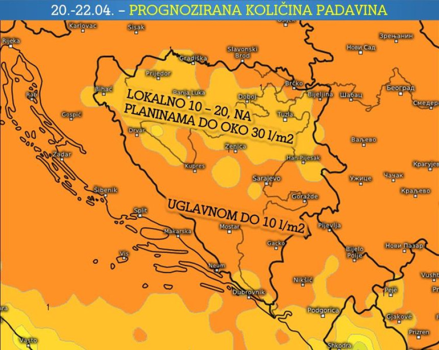 Могућ снијег вечерас у овим дијеловима БиХ