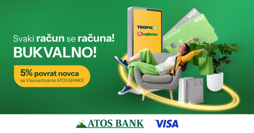 Uz Visa kartice Atos banke u mojMarket i Tropik marketima ostvarite 5% povrata novca