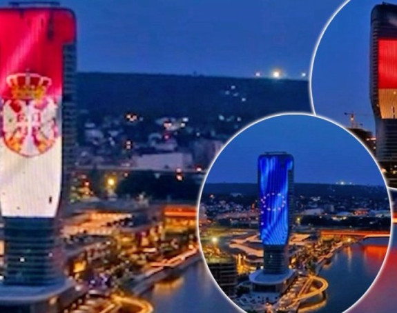 Kula Beograd u bojama zastava Njemačke, EU i SRB