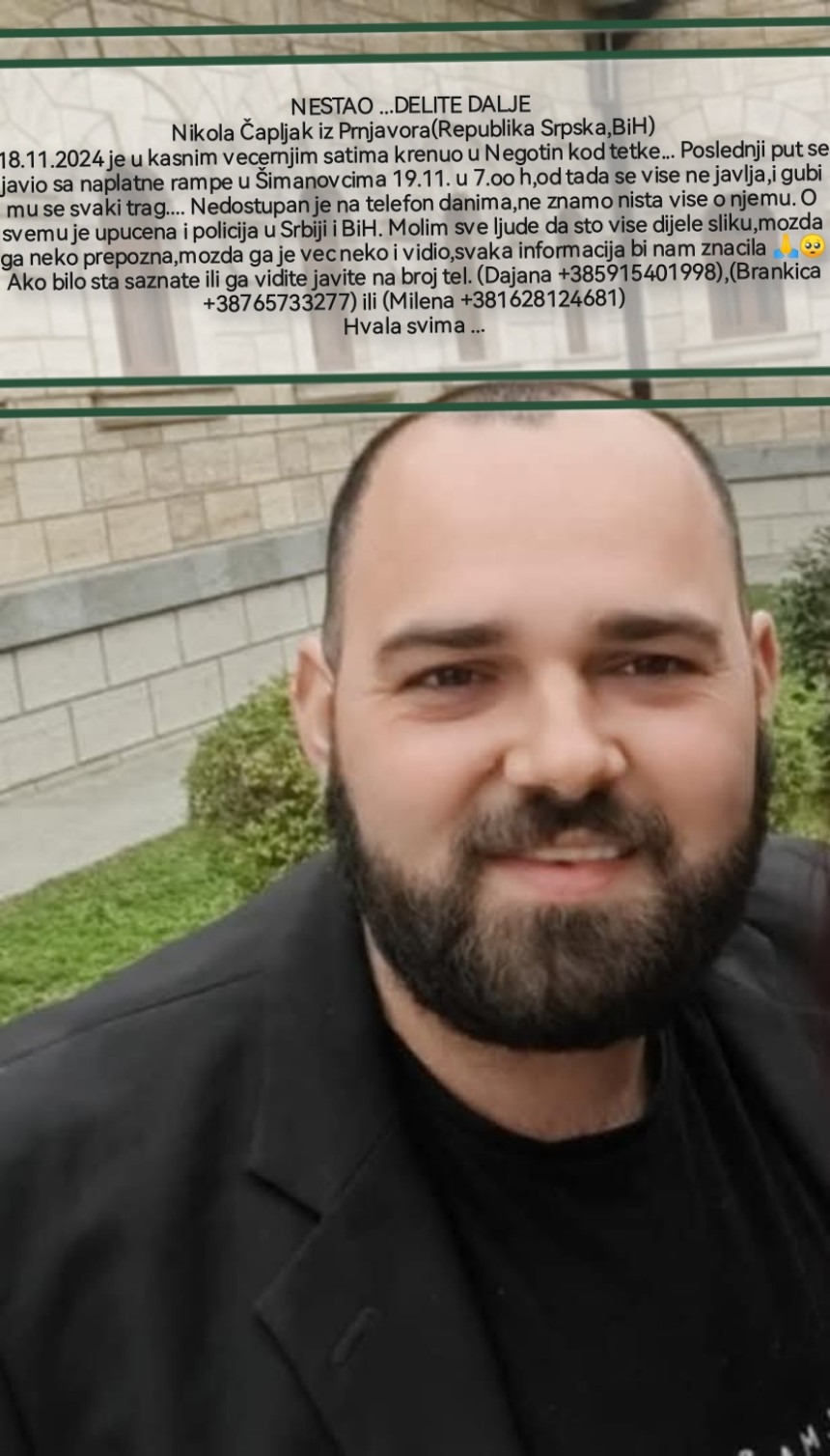 Nestao Nikola Čapljak, porodica moli za pomoć