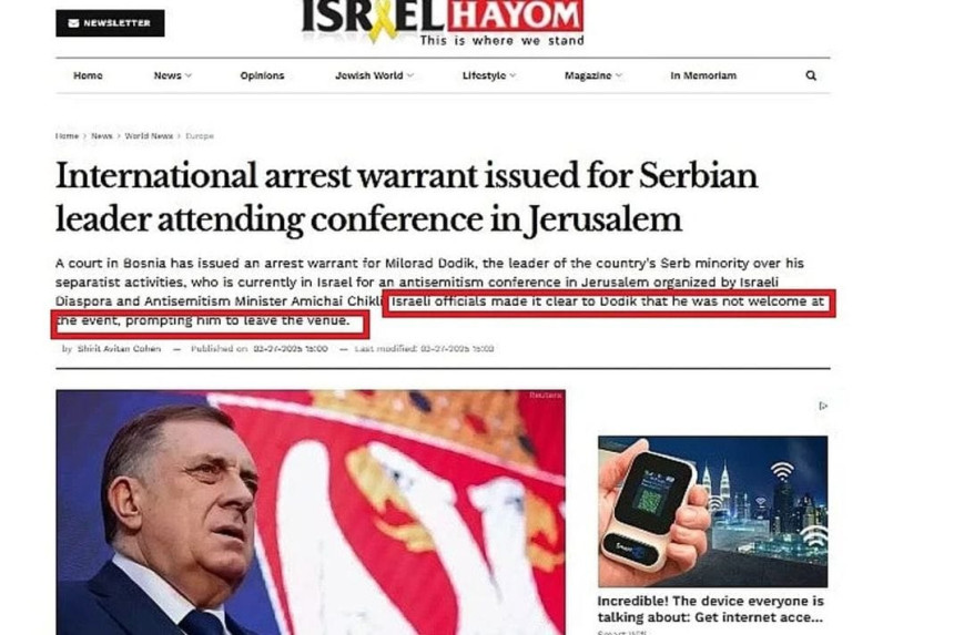 Izraelske novine bliske vlastima tvrde: Dodiku rečeno da nije dobrodošao i da napusti konferenciju