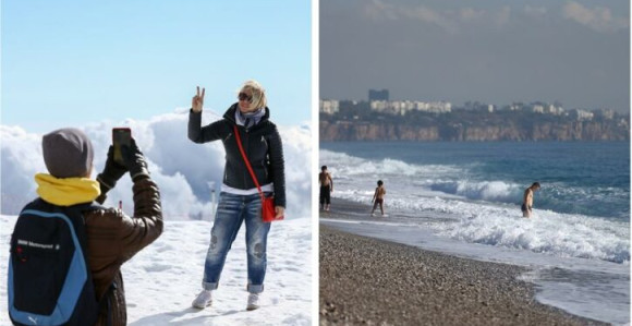 Turisti u Antaliji u istom danu plivali i grudvali se