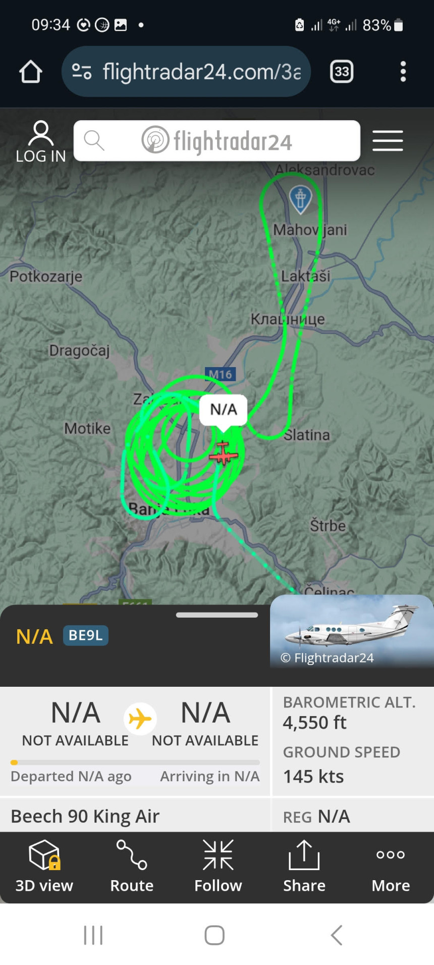 Avion EUFOR ponovo već satima kruži iznad Banjaluke