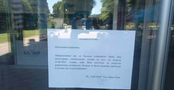 Gradski olimpijski bazen zatvoren za posjetioce