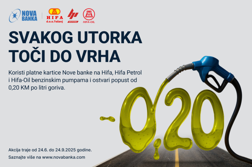 Ponuda za korisnike platnih kartica Nove banke: Popust na gorivo od 0,20 KM/l