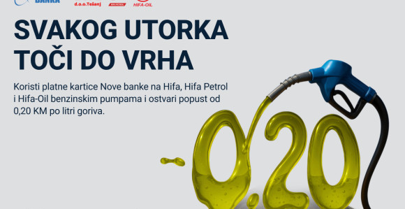 Ponuda za korisnike platnih kartica Nove banke: Popust na gorivo od 0,20 KM/l
