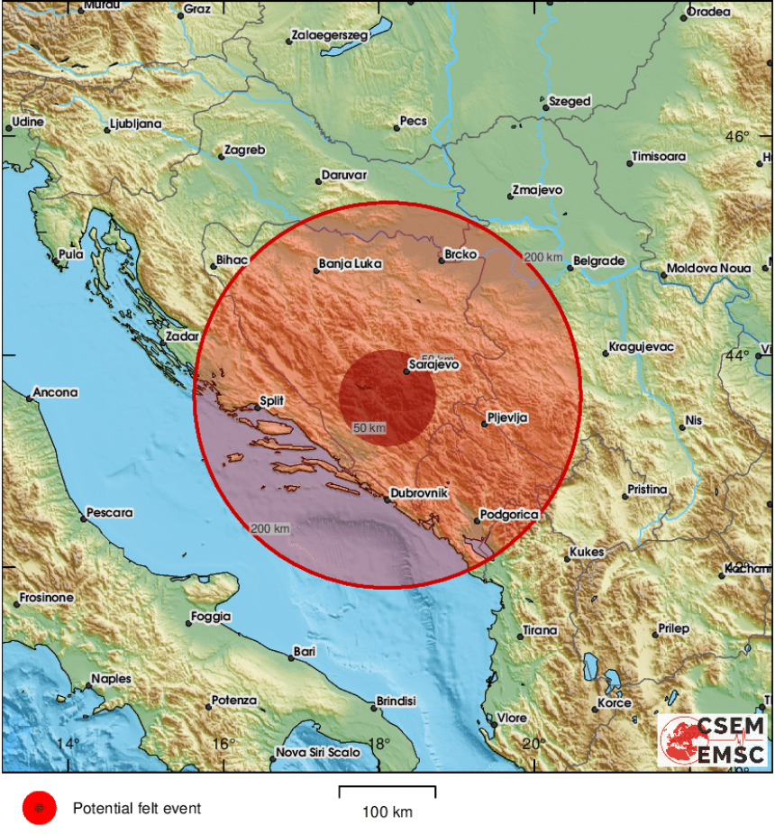 Jači zemljotres zatresao BiH, kod Mostara epicentar