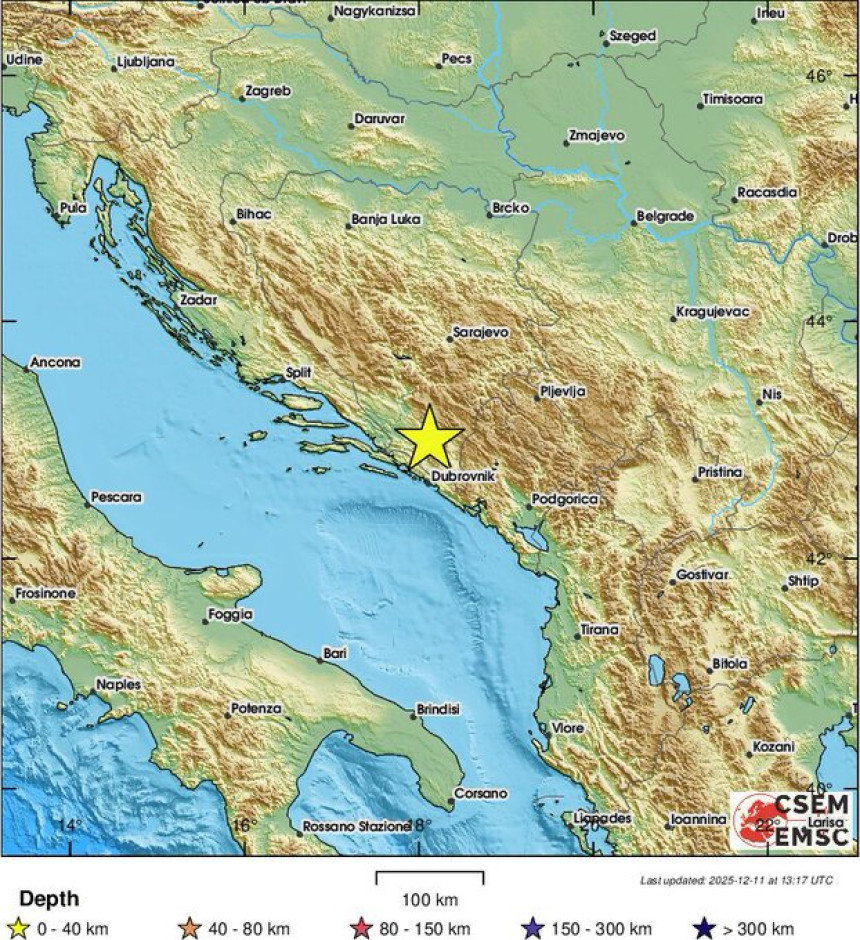 Zemljotres pogodio Hercegovinu, kod Ljubinja epicentar