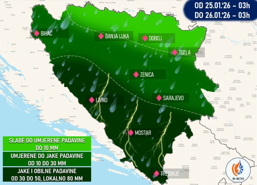 Од недјеље јаке падавине широм БиХ, могуће поплаве