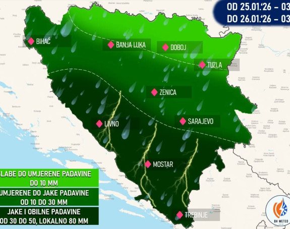 Od nedjelje jake padavine širom BiH, moguće poplave