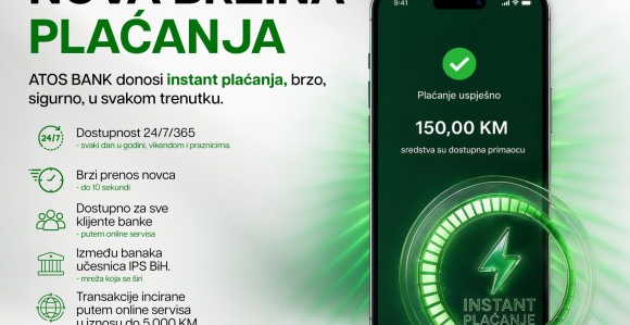ATOS BANK omogućila instant plaćanja - Novac na računu za nekoliko sekundi 