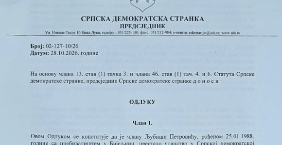 Blanuša poništio prvu odluku, a onda donio novu po Statutu: Ljubiša Petrović više nije član Srpske demokratske stranke