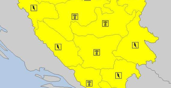Upaljen žuti meteoalarm za područje BiH