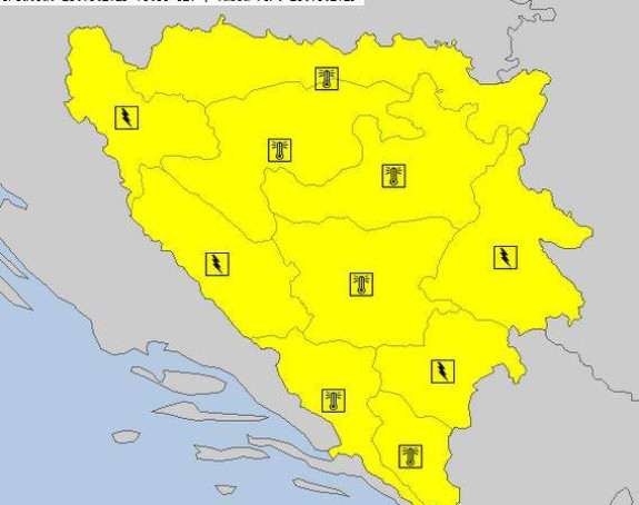Upaljen žuti meteoalarm za područje BiH