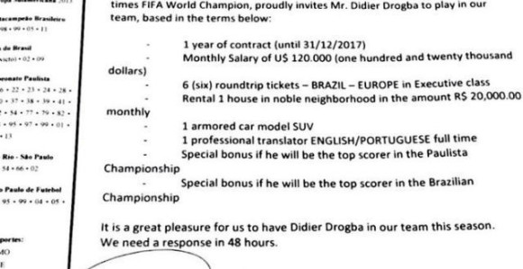 Ovako izgleda ugovor za Didijea Drogbu...