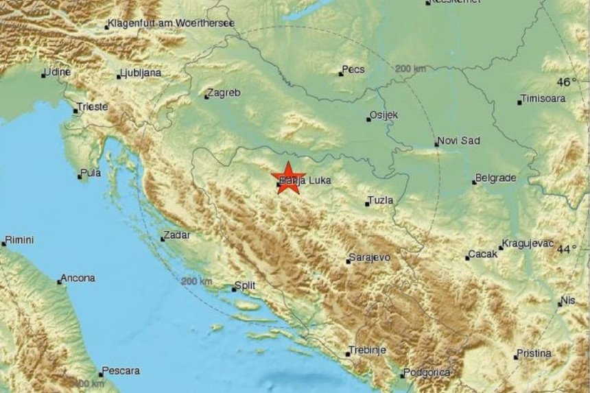 Zemljotres jačine 3,1° kod Banjaluke