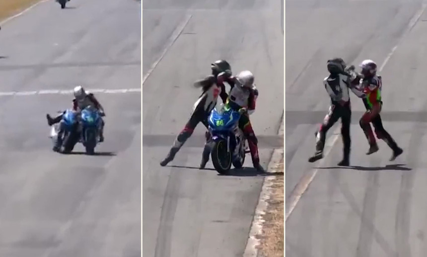 Видео: Туча мотоциклиста усред трке!
