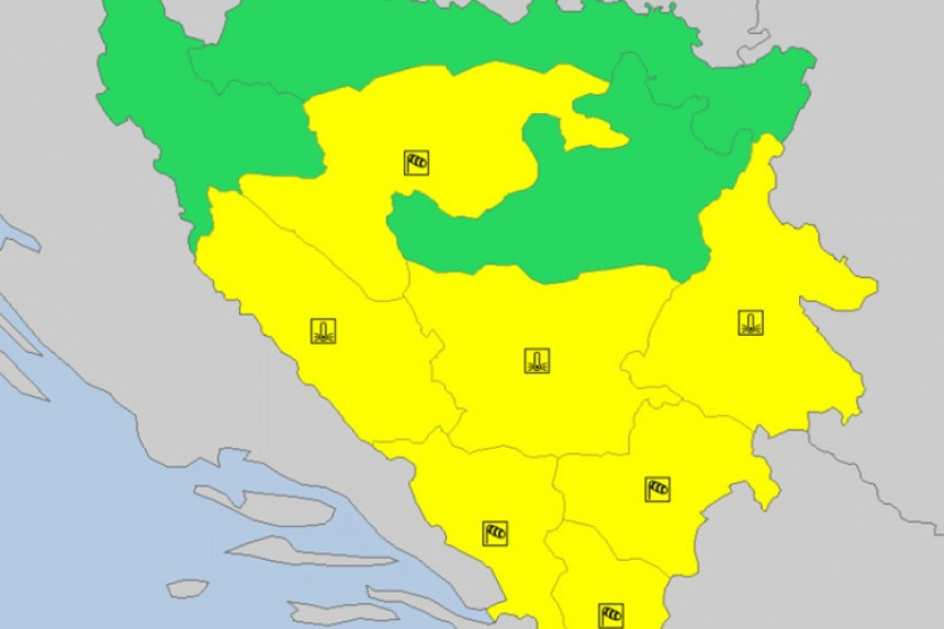 U BiH upaljen žuti meteoalarm 