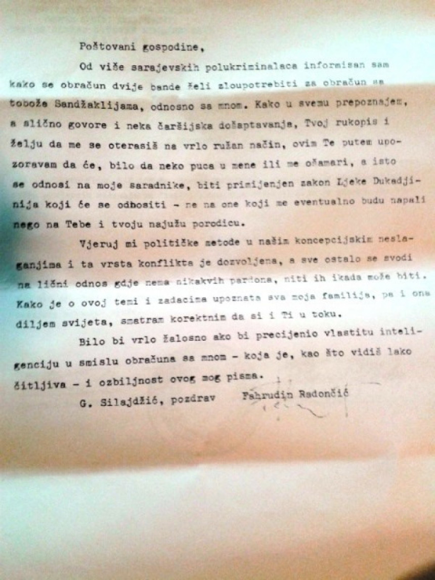 Због Радончићевог писма Силајџић на суђењу Кељмендију