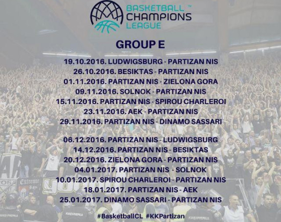 FIBA-ina LŠ - raspored: Partizan pred "Grobarima" 1. novembra