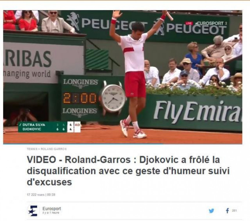 Pristrasni Evrosport: Novak bio blizu diskvalifikacije!